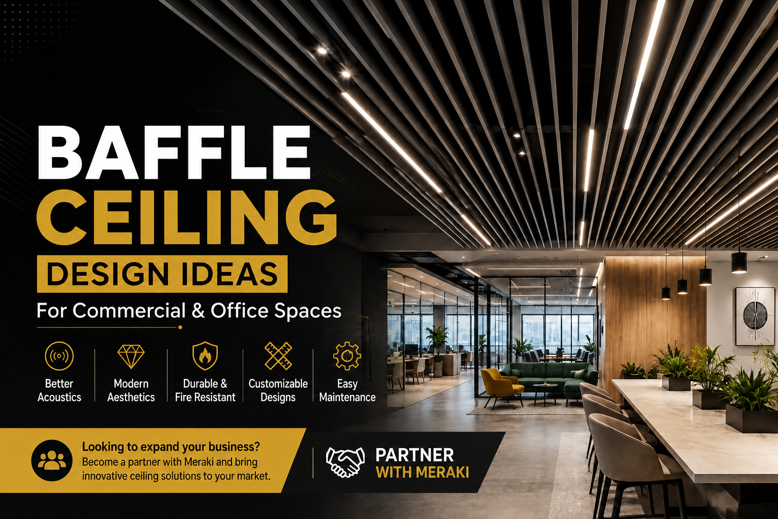 Baffle Ceiling Design Ideas for Commercial & Office Spaces